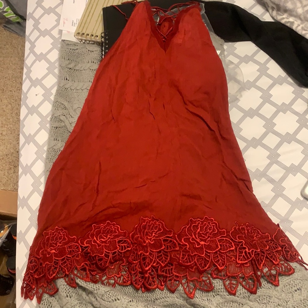 FREE PEOPLE Brick Red Wicked Spell Tunic Dress L